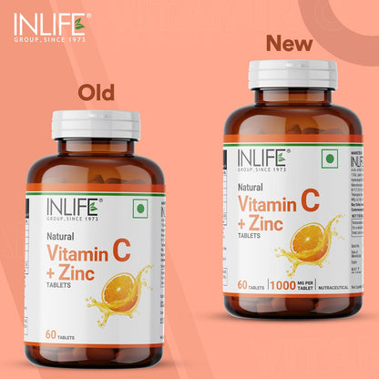 INLIFE Natural Vitamin C Amla Extract With Zinc For Immunity & Skin Care - 60 Veg Tablets (Pack of 1, 60)