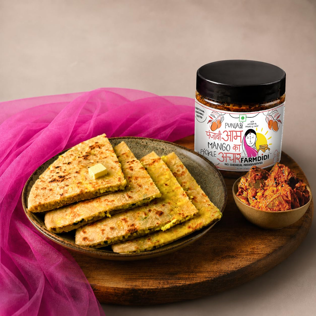 FarmDidi Punjabi Mango Pickle in Fresh Homemade Sour & Slightly Spicy Dry Aam Ka Achaar North Indian Punjabi Style Pickle Made With Less Oil No Chemical Preservatives