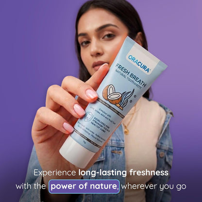 ORACURA® Fresh Breath Natural Toothpaste (Coconut & Blue Spirulina) | Fights Bad Breath & Promotes Oral Balance | Fluoride-Free, SLES-Free | 75g