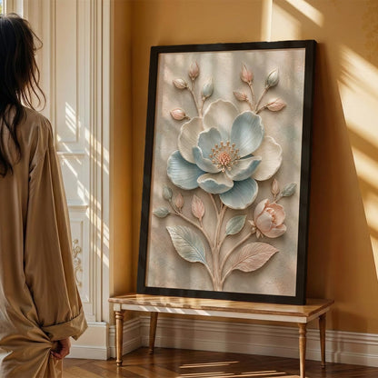 Floral Botanical Wall Painting with Frame | Premium Textured Flower & Leaf Artwork, Pastel Nature Wall Decor Framed for Living Room Bedroom Office and Home Decoration (Art-13,13x19inch)