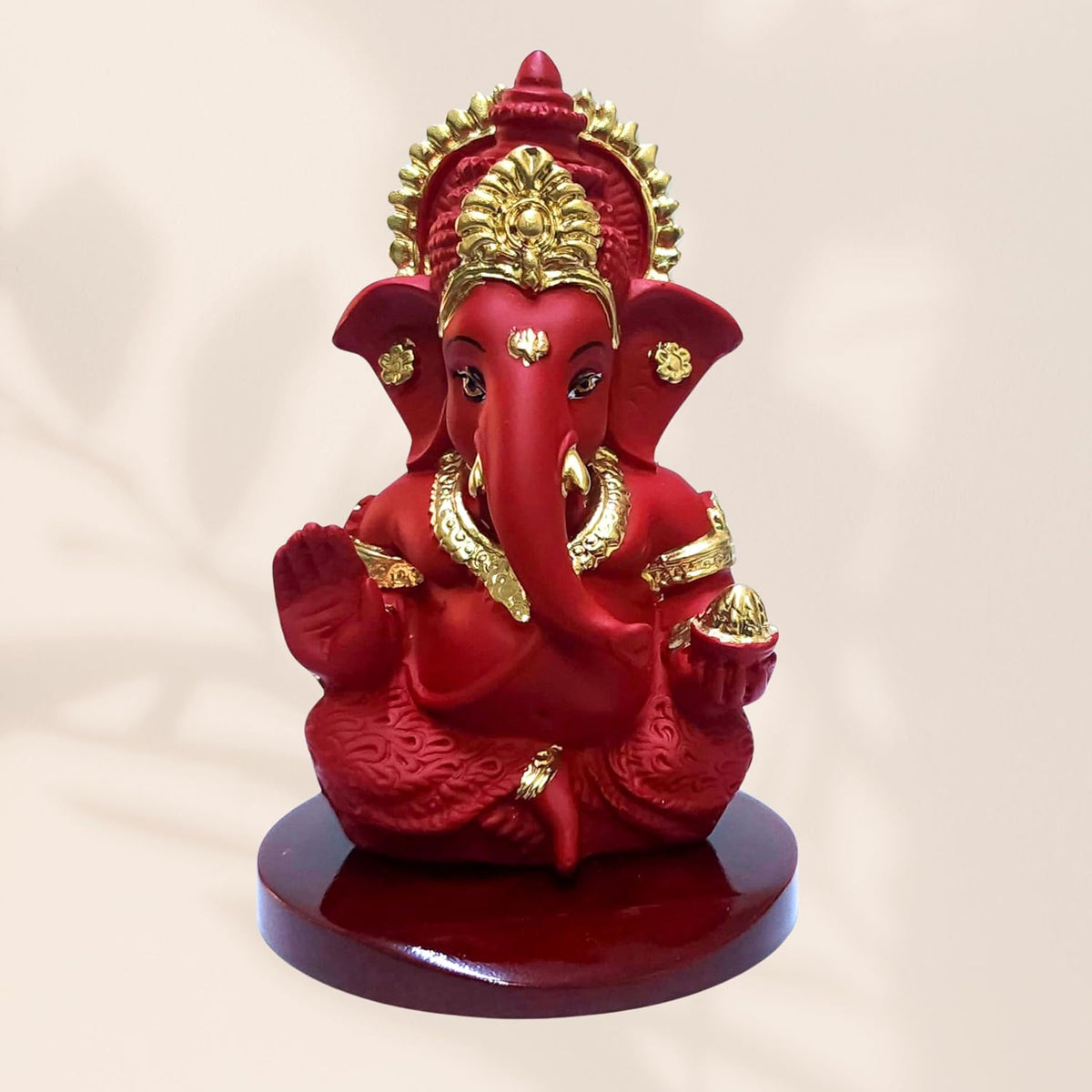 Handcrafted Poly Resin Ganesha Statue with Base - Perfect for Car Dashboard, Office Desk, Shelves, and Home Decor - Ideal Housewarming Gift! (MaroonRed)