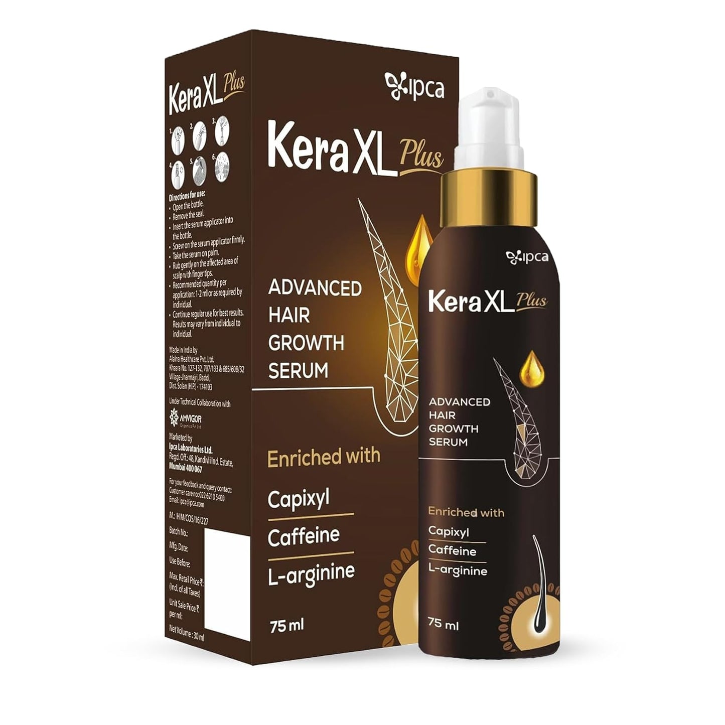 Ipca KERA XL Plus Advanced Hair Growth Serum – 75ml Hair Care Serum for Reduced Hair Fall, Fuller & Thicker Looking Hair, Scalp Nourishing Formula