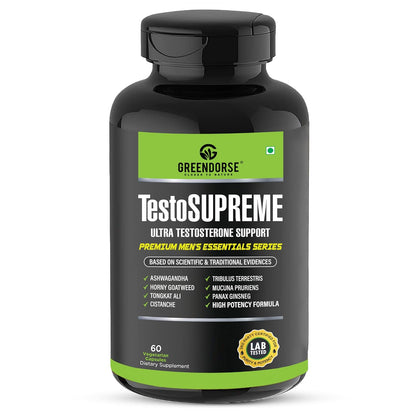 GREENDORSE TestoSUPREME Testosterone Supplement with Tongkat Ali, Ashwagandha, Cistanche, Horny Goatweed, Tribulus, Mucuna pruriens & Ginseng| Lab Tested Powerful Supplement for Men to Improve Performance, Muscle Strength, Stamina - 60 Veg Capsules