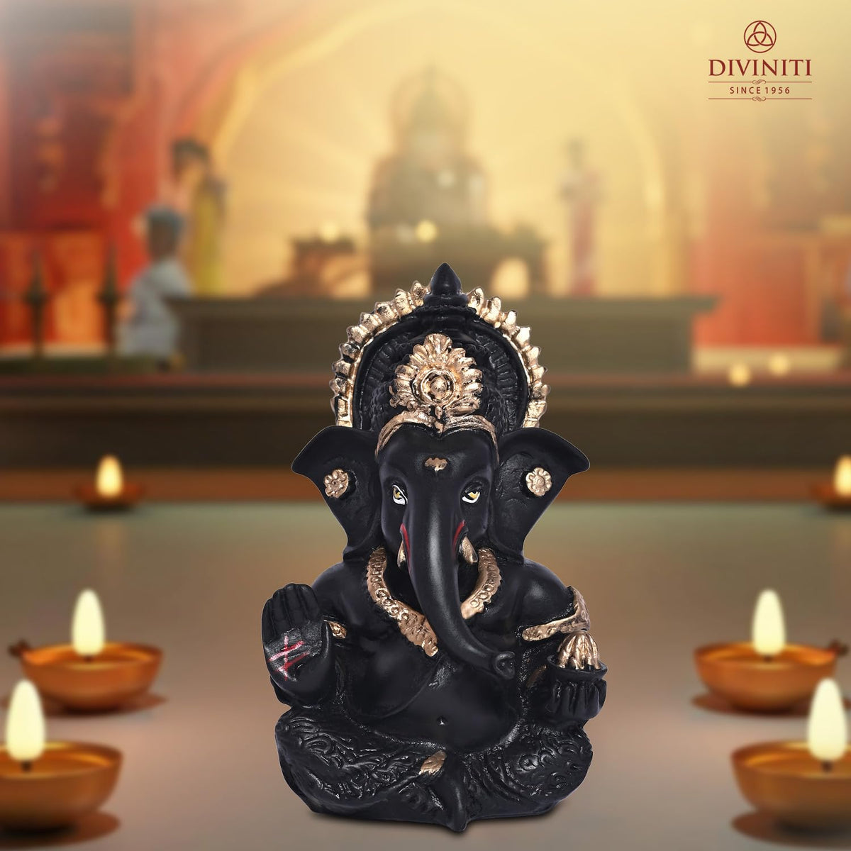 Gold Plated Ganesh Idol for Office Desk Puja Room God Ganesha Idol for Home Decor Ganpati for Gift Office Table Shelves Gifting Idols (8.89 x 5.08 cm) (Black), Religious