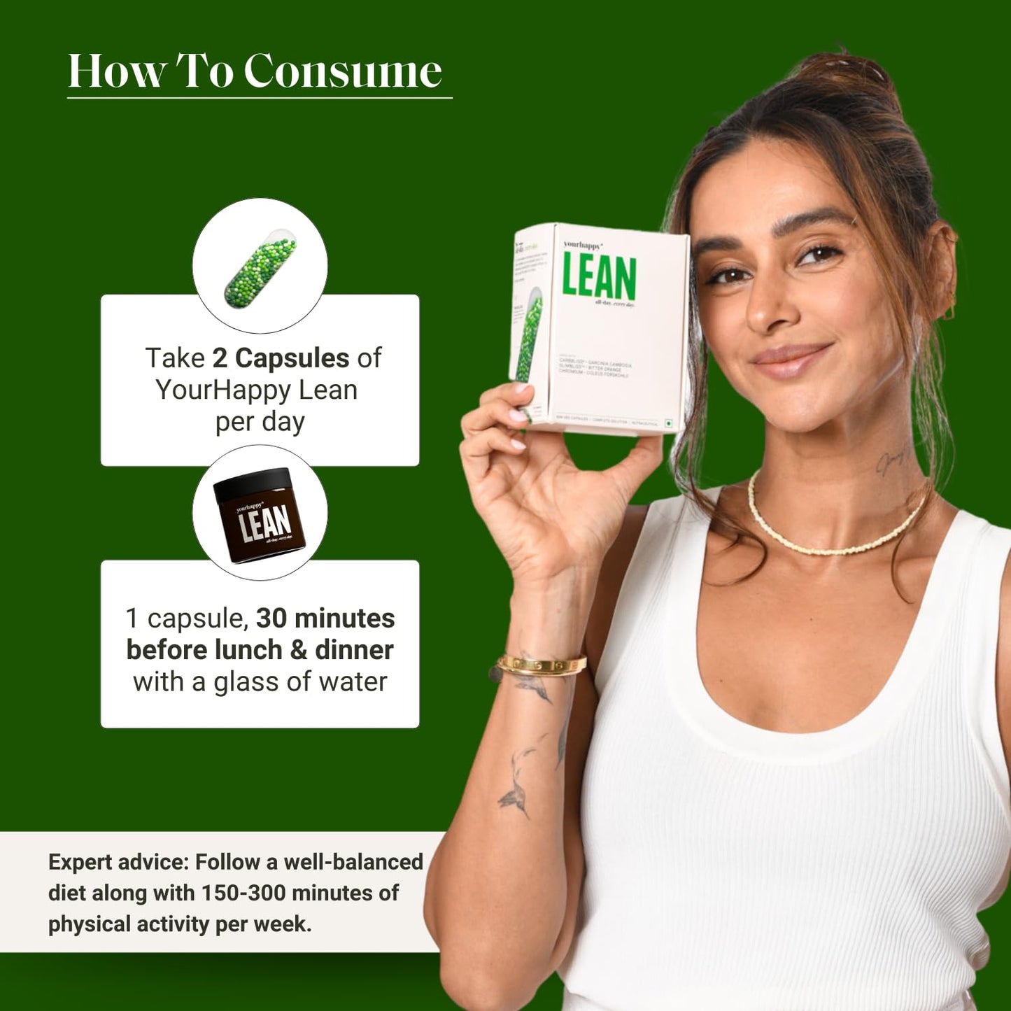 YourHappyLife Lean - 60 Capsules | Weight Management Supplements for Men & Women | Garcinia Cambogia | Boosts Metabolism & Controls Cravings | Fat Burner