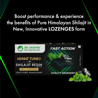 Dr. Vaidya’s Herbo24Turbo Shilajit Gummies Lozenges (Pastilles) | Helps Boost Performance | Helps Improve Strength, Stamina, and Energy Levels | Pure Himalayan Shilajit | No Added Sugar |30 Lozenges(Mint Flavour)(Pack of 1)