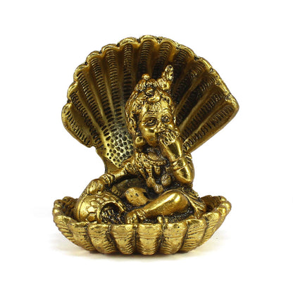 'Golden Bal Gopal Krishna Having Makhan' Decorative Showpiece (Metal, 8 cm x 9 cm, Golden, AGK507)