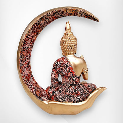 Big Meditating Moon Buddha Statue Showpiece Bronze Finish | Spiritual Home Decor Idol for Living Room Office Table Meditation Corner | Peaceful Zen Figurine Gift 20.3 x 7.6 cm