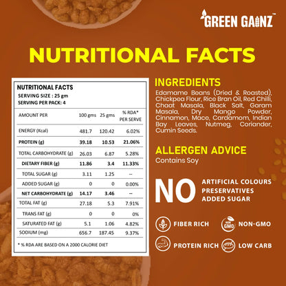 Green Gainz Roasted Edamame New Desi Masala Flavour | Healthy Namkeen Snacks | Protein Rich Snacks | High Protein Clean Label | Protein Rich Namkeen | No Palm Oil (pack of 1-100gm each)