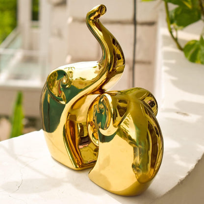 Beautiful Golden Elephant Couple for Home Decor (Pack of 2, Golden)