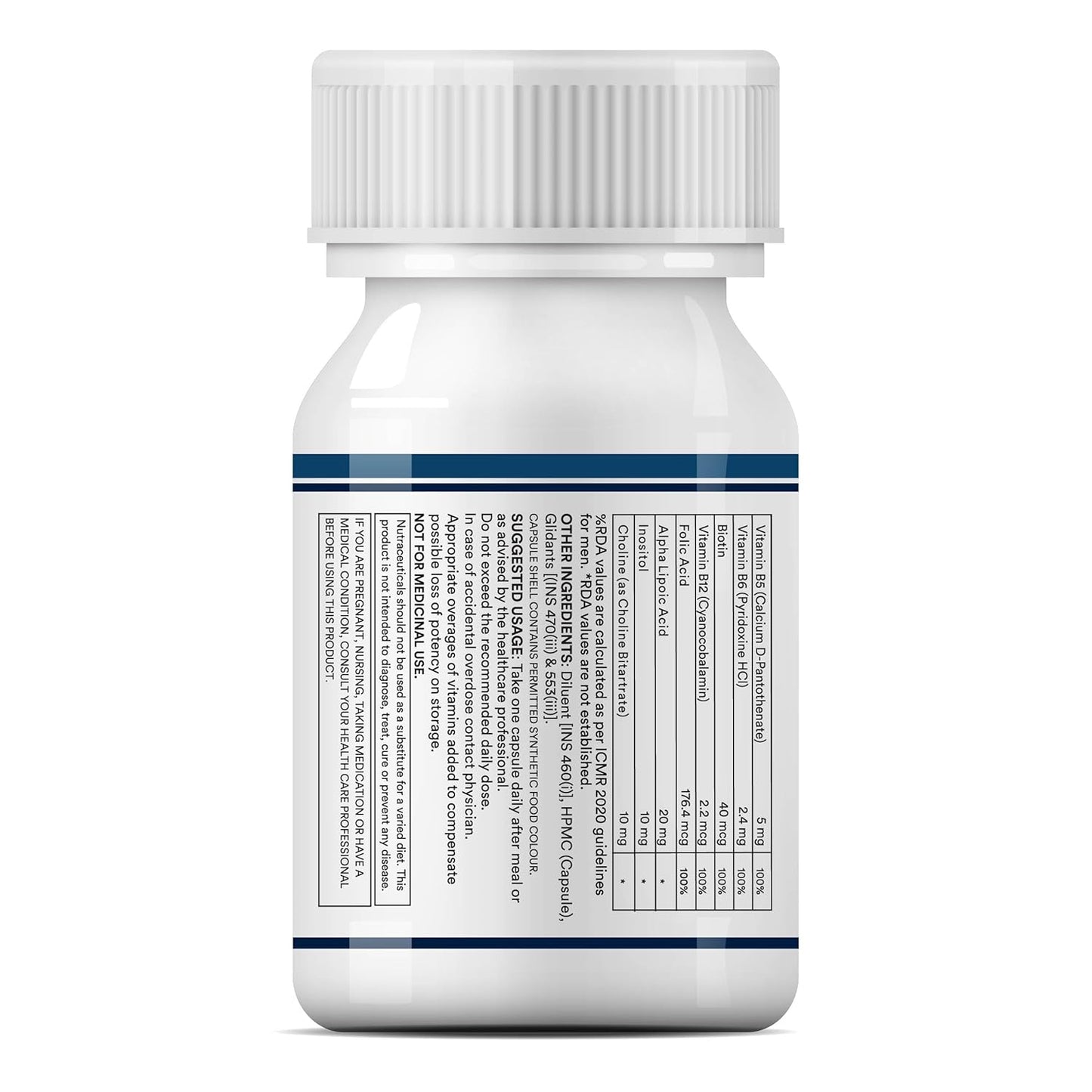 INLIFE B Complex Supplements B1, B2, B3, B5, B6, Biotin, with Vitamin B12, Folic Acid, Alpha Lipoic Acid, Inositol & Choline | For Energy & Metabolism | For Men Women - 60 Vegetarian Capsules