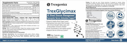 Trexgenics TrexGlycimax supplement packaging with label and branding elements.