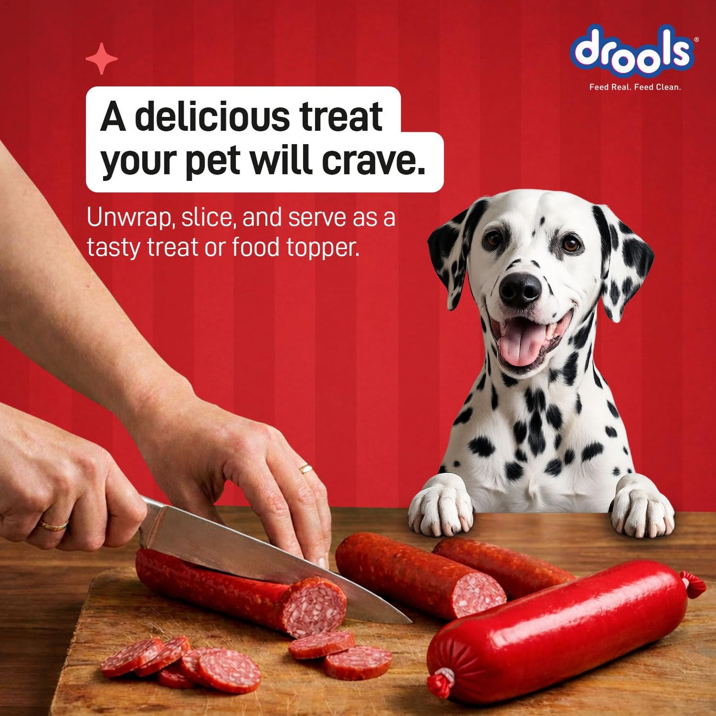 Drools Adult & Puppy Sausage for Dog, 450g | Chicken Flavour | High Protein | Treat & Food Topper | Grain Free | Best for Training & Bonding | No Preservatives