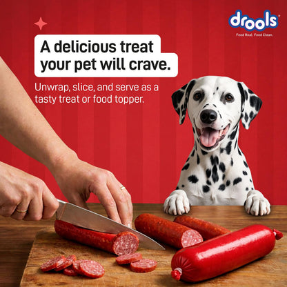 Drools Adult & Puppy Sausage for Dog, 450g | Chicken Flavour | High Protein | Treat & Food Topper | Grain Free | Best for Training & Bonding | No Preservatives