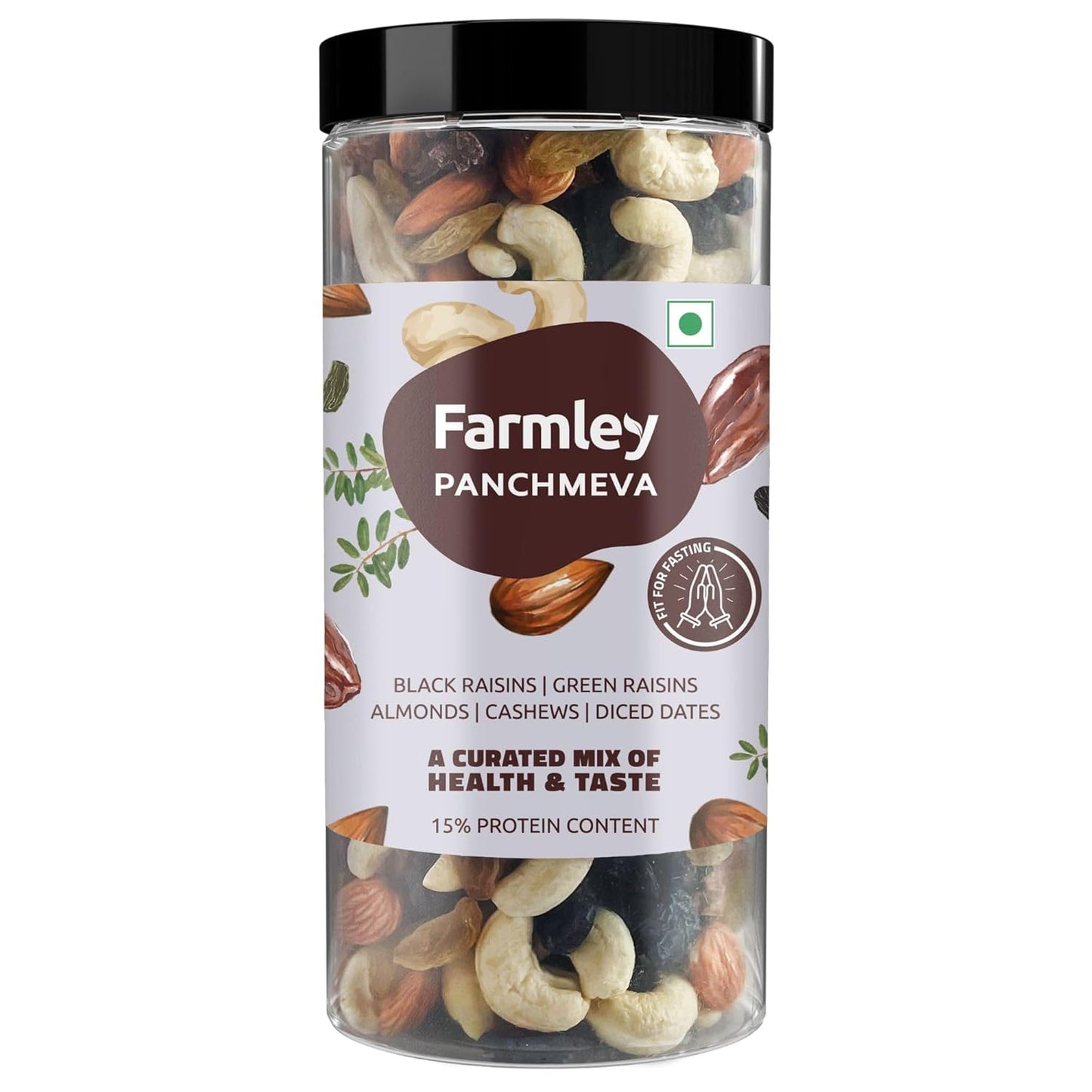 Farmley Panchmeva Dry Fruits Mix, 160g, I Fit for Fasting | Healthy Snacks Mixed Nuts Cotain Almonds, Cashews, Dates, Black Raisin, Green Raisin