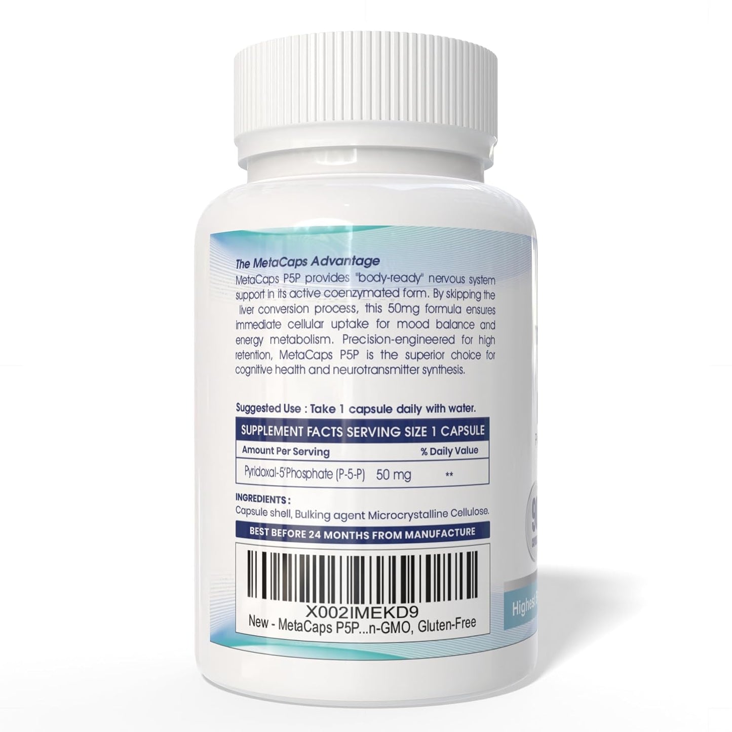 MetaCaps P5P Vitamin B6 – 90 Vegan Capsules | Bio-Active Coenzymated Pyridoxal-5-Phosphate for Maximum Absorption | Supports Nerve Health, Mood Balance & Energy Metabolism | Non-GMO, Gluten-Free
