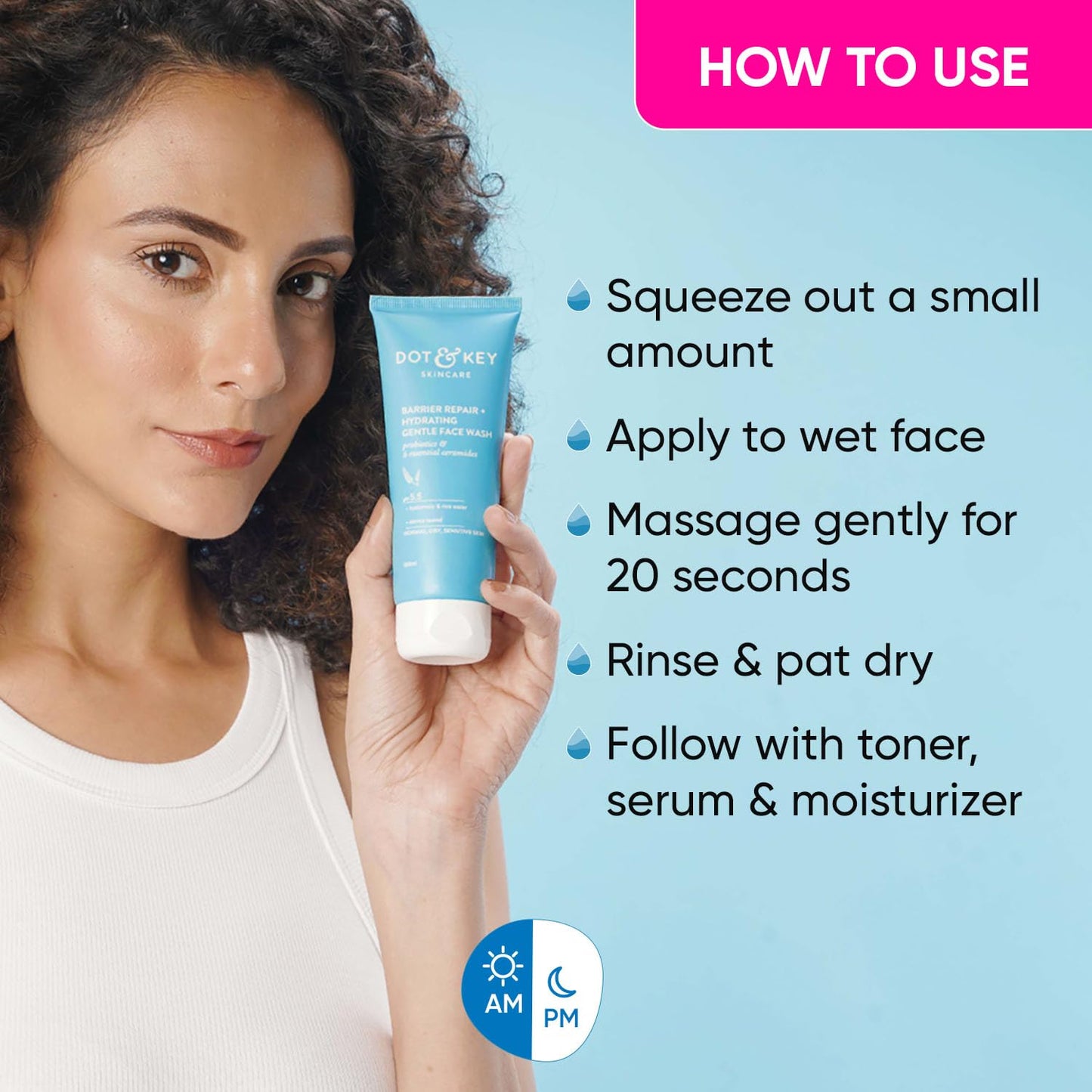 Zephivo DOT & KEY Barrier Repair + Hydrating Gentle Face Wash With Probiotic|Ceremide Face Wash|Face Wash For Dry Skin,Normal Skin&Sensitive Skin|Gently Cleanses Skin From Dirt&Oil For Unisex,100Ml
