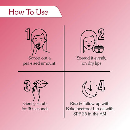 BAKE 2% Kojic Acid Beetroot Lip Scrub for Dark Pigmented Lips with Sugar Granules for Dry & Pink Lips, For Men & Women - 25g