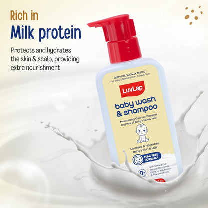 LuvLap Baby Wash & Shampoo -400ml, Milky Soft Head to Toe Wash With Oatmeal & Shea Butter, Paraben Free, Tear Free, Rich Moisturised Skin & Soft Hair, 2 in 1 Baby Body Wash, Dermatologically Tested