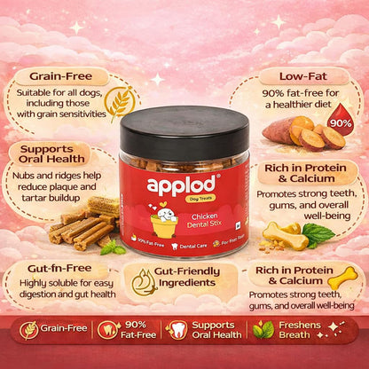 Applod Chicken Dental Stix Dog Treats for Puppies & Adult Dogs | Healthy Easy-to-Digest Training & Dental Care Reward Snacks for Small Breeds | 220g