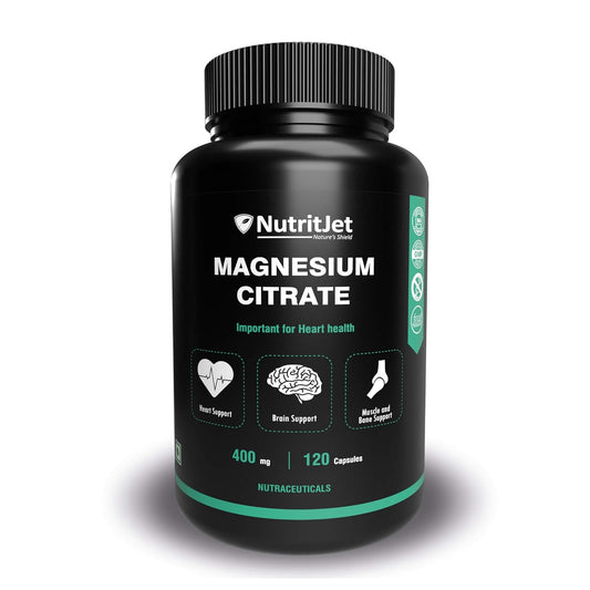 NutritJet Magnesium Citrate Powder Capsules 400mg [120 Caps] Pure Non-GMO Supplements, Natural Sleep Calm Relax