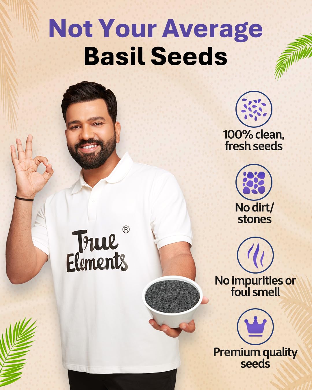 True Elements Basil Seeds 250g - Sabja Seeds | High Fibre and Omega 3