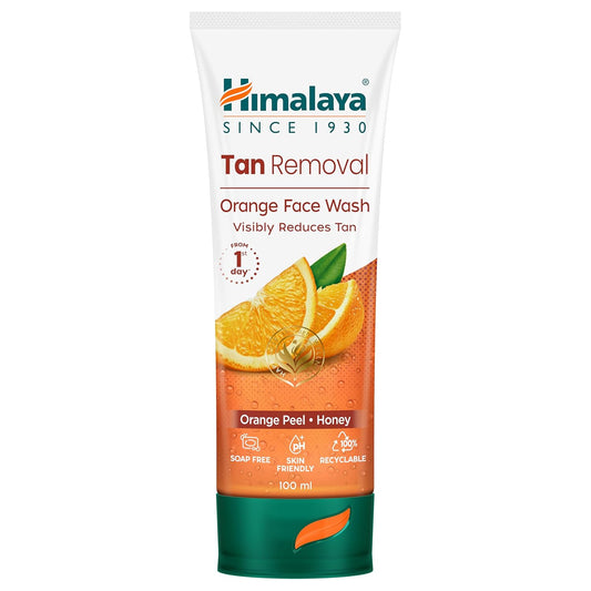 Himalaya Tan Removal Orange Face Wash tube on a white background