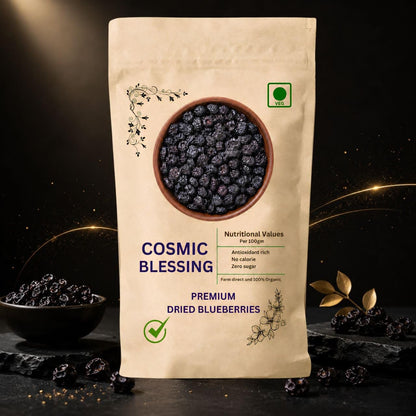 Cosmic Blessing Natural Premium California Blueberries Without added Sugar | Dried Seedless Blueberries | Healthy & Tasty Whole & Dried Blueberry | Rich In Calcium And Vitamin K | Non-GMO