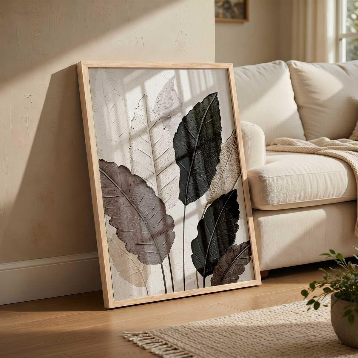 Aesthetic Leaf Art Home Decoration|Paintings With Frame For Living Room Bed Room Hotel Wall Decor Digital Reprint (19x25 inch)