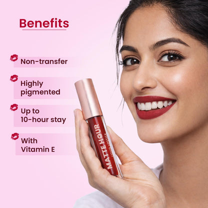 Swiss Beauty Matte Hour Liquid Lipstick | Non-Transfer Formula | Highly Pigmented | Up To 10-Hour Wear | Waterproof & Smudge-Proof | Enriched with Vitamin | Shade-3. Bare Cosmo, 4.2ml