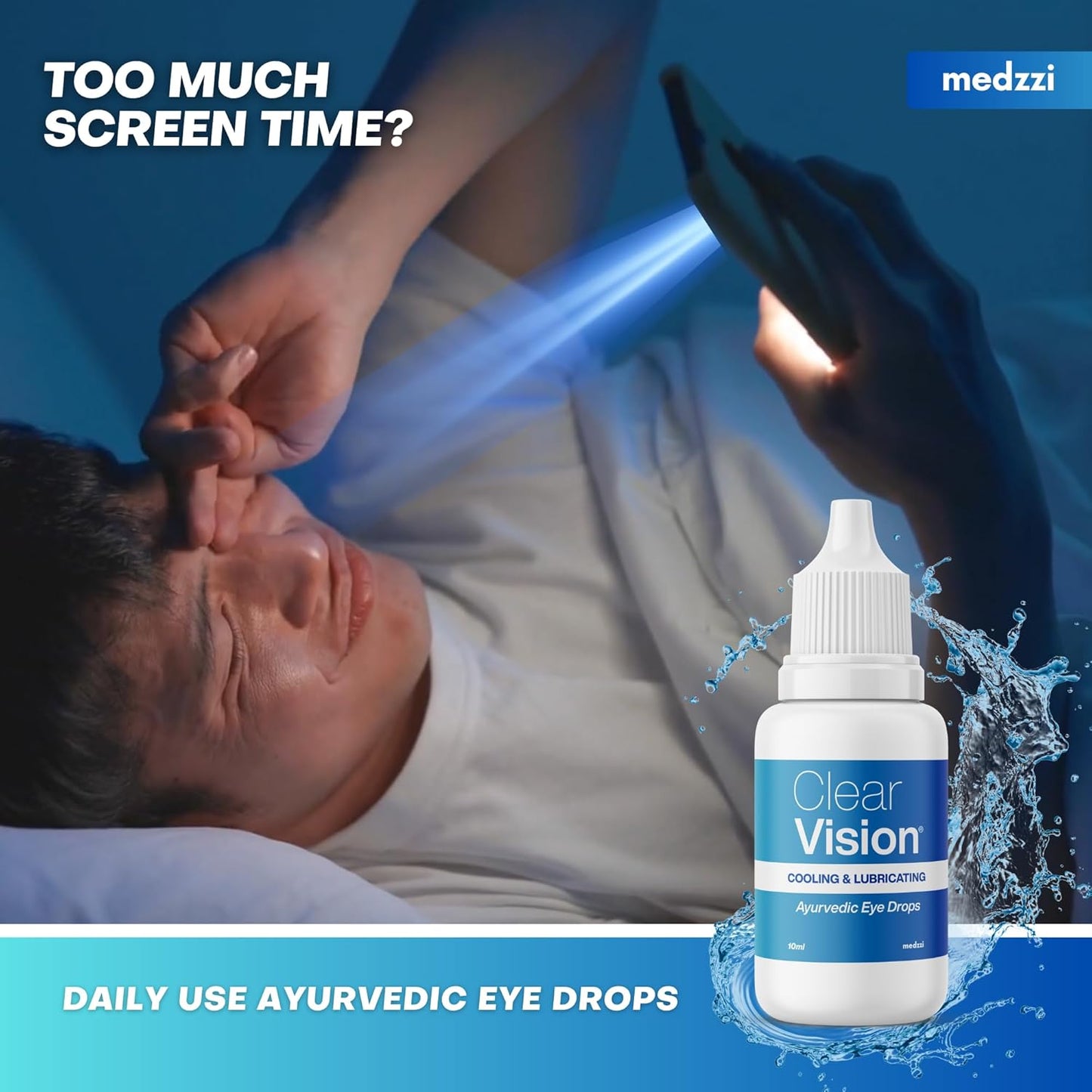Medzzi Clear Vision Eye Drop | Ayurvedic Formula | Daily Use Eye drops with Aloe Vera, Rose Water, Honey, Neem & Tulsi | 10ml
