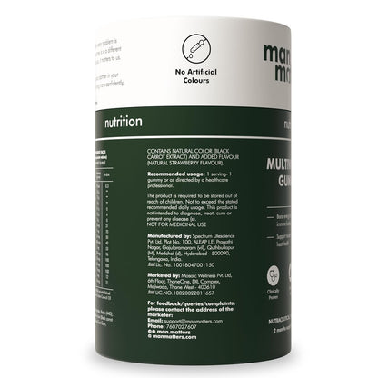 Man Matters Multivitamin Gummies With No Added Sugar | Daily Essential Multivitamin for Men | 15 Vitamins & Minerals, 8 Amino Acids, 7 Herbal Extract | Enhances Immunity & Overall Well Being | 60N