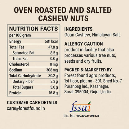 Forest Found W320 Grade Oven Roasted and Salted Cashew Nuts 900g | Crunchy Roasted Kaju Oil Free & Low Sodium Dry Roasted Cashews | Healthy Vegan Protein Snack - Jumbo Size Whole Cashews