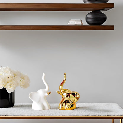 Street27® Home Decor Elephant Statue For Good Luck,Fengshui Ceramic Creative Small Modern Style Elephant Idol Figurines,Decorative Gift Items For Home,Office Desktop,Living Room (2pcs),White,Gold