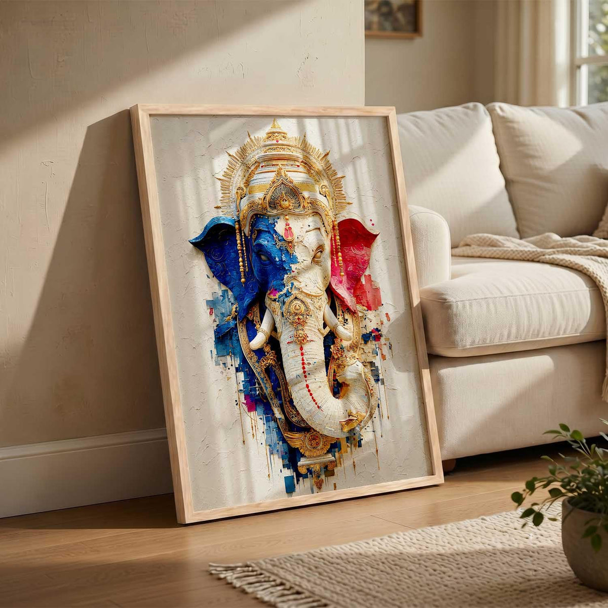 Hindu God Wall Art, 3D Textured Framed WALL ART Print, Religious Spiritual Painting for Pooja Room, Living Room, Temple, Home Decor – Multiple Deity Designs (design 4, 13X19, Brown)
