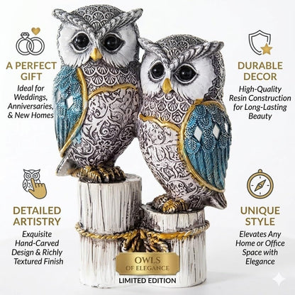 Owl Couple Figurine | Resin | Intricate Pattern Design | Tabletop Showpiece for Home, Office & Bedroom (Blue-White)