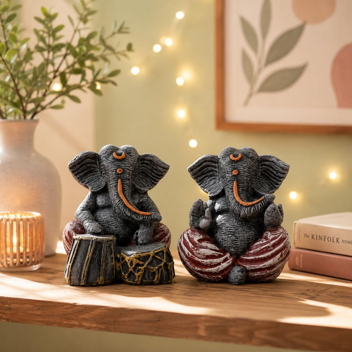 Beautiful Resin Ganesha Grey and Red for Home Decor (Pack of 2, Grey and Red)