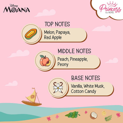Princess by RENEE Disney Moana Tropical Bliss Fragrance Body Mist, Mild & Long Lasting Scent with Fruity & Floral Notes of Juicy Melon & Sweet Vanilla, Dermatologically Tested, Cruelty-Free, 30ml