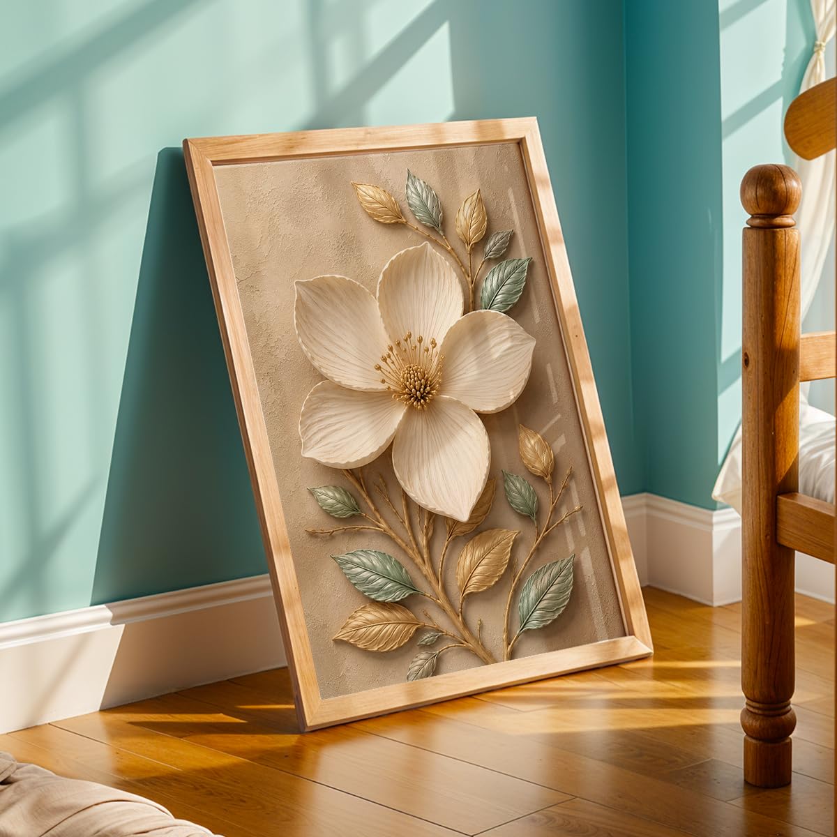 Floral Botanical Wall Painting with Frame | Premium Textured Flower & Leaf Artwork, Pastel Nature Wall Decor Framed for Living Room Bedroom Office and Home Decoration (Art-4,13x19inch)