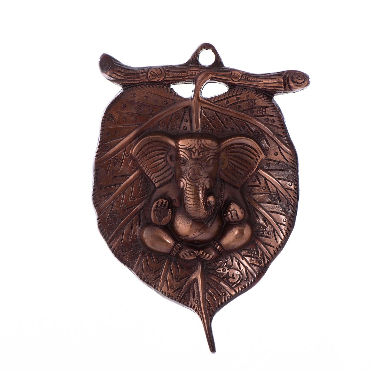 eCraftIndia Lord Ganesha on Leaf Wall Hanging (13.75 cm x 1.25 cm x 21.25 cm, Brown)