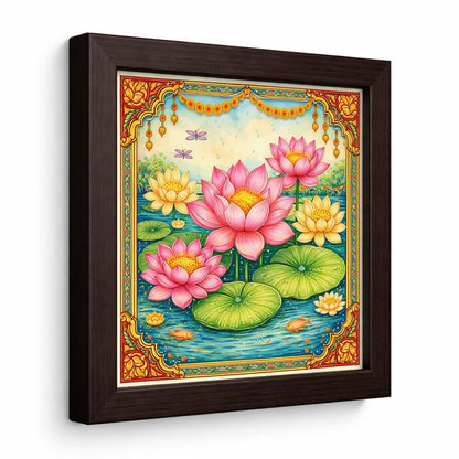 Lotus Pond Peace Calm Water Floral Serenity Nature Harmony Sacred Framed Poster Artwork Decor Painting