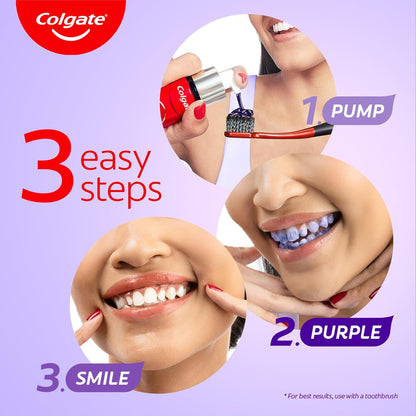 Colgate Visible White Purple Teeth Whitening Serum, 40ml – Mint & Yuzu Flavour, Instant Brightening Purple Serum for Whiter Smiles