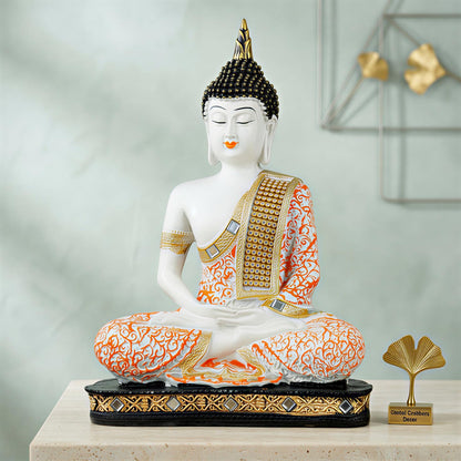New Limited Edition 25 Centimetre Meditating Sitting Buddha Idol Statue showpiece Home Decor Decoration Items for Living Room and Gifts (Orange1 White)
