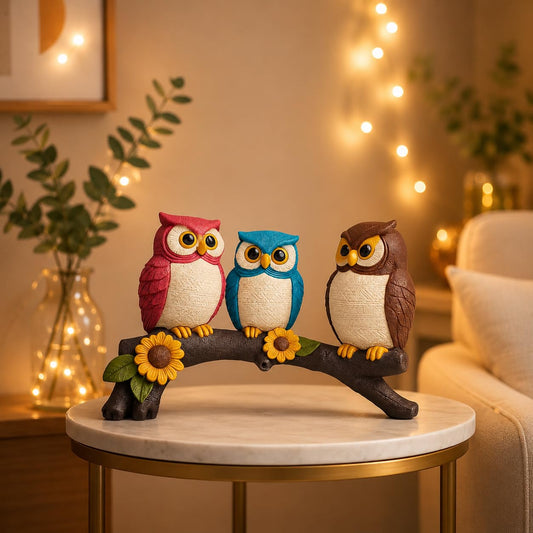 Beautiful Resin Owl Family Decorative Statue for Home Decor (Pack of 1. Multicolor)