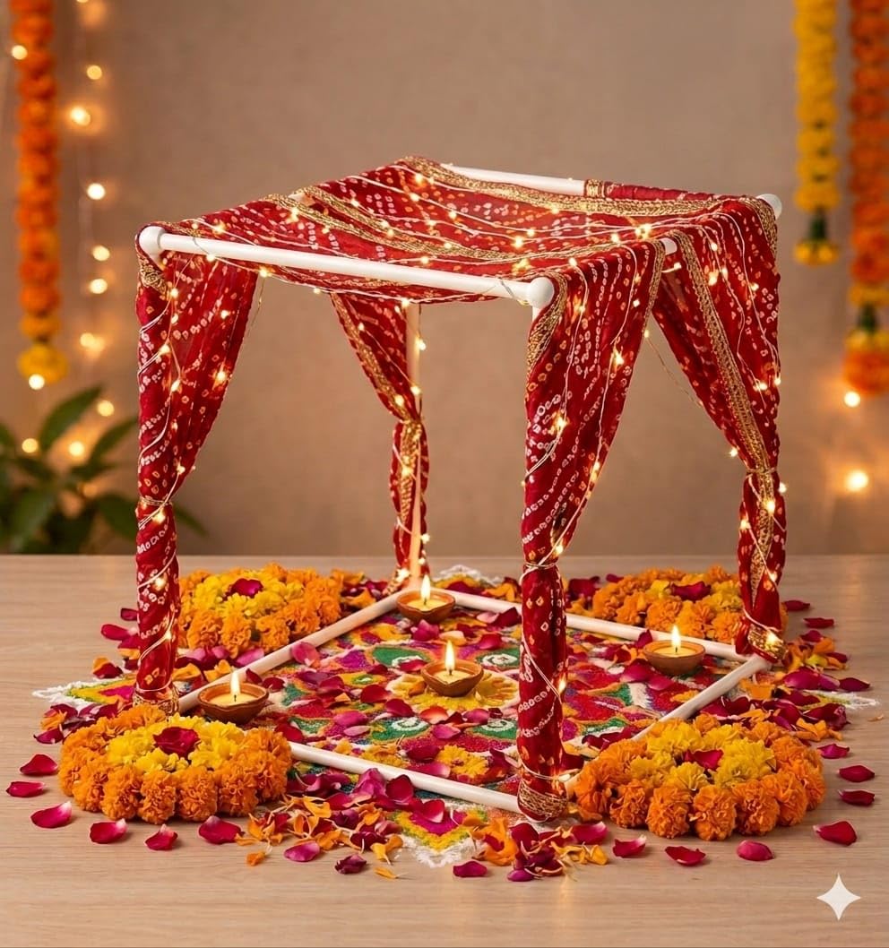 SAUDEEP INDIA 40cm Ganpati Mandap for Ganesh Chaturthi Idol Home Decor | Ganesh Murti Sthapana Stand | DIY Pooja Pandal Backdrop Frame Setup | Home Temple Ganpati Bappa Idol Platform