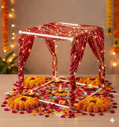 SAUDEEP INDIA 40cm Ganpati Mandap for Ganesh Chaturthi Idol Home Decor | Ganesh Murti Sthapana Stand | DIY Pooja Pandal Backdrop Frame Setup | Home Temple Ganpati Bappa Idol Platform