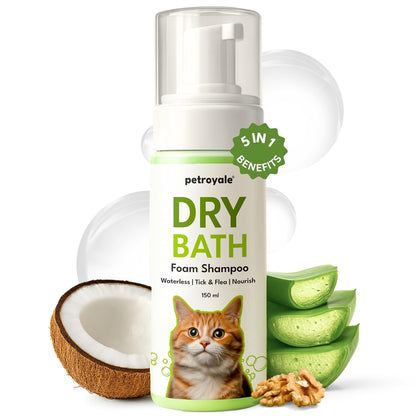 Petroyale Dry Bath Foam Shampoo for Cats - Dry Shampoo for Cats - Tick, Flea & Itch Relief - Dentangling Foam Shampoos for Quick Bath | 150ml