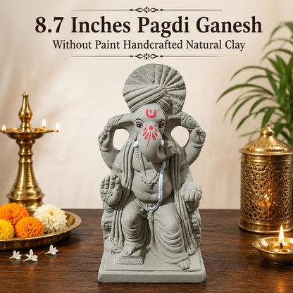 KSI 8.7inch Natural Clay Ganesh Murti | Handmade Mitti Ganpati Idol for Ganesh Chaturthi | Eco-Friendly Ganesha Idol for Home Decoration, Puja & Visarjan