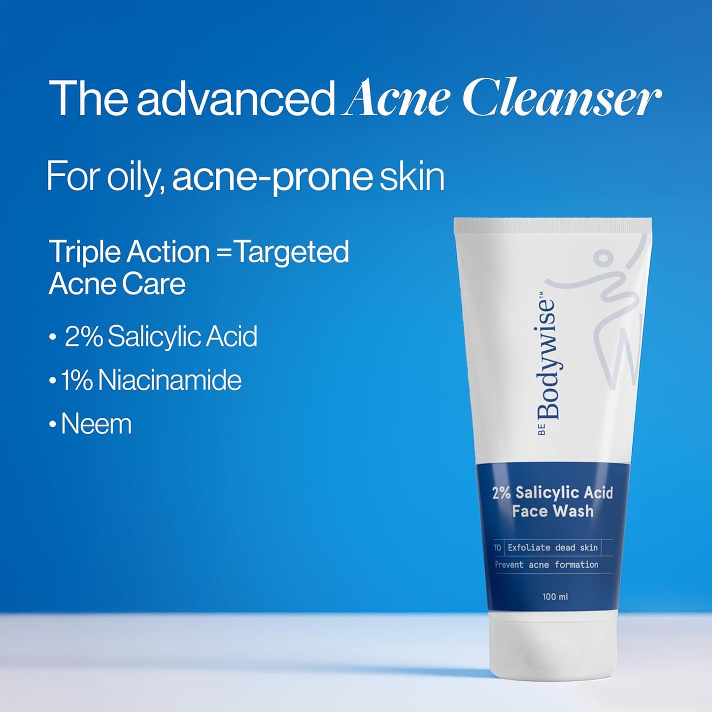 Be Bodywise 2% Salicylic Acid Face Wash for Acne Prone skin | For Oily & Sensitive skin | Deep Cleanses your Skin & Prevents Acne | Developed by Dermatologists | 100ml