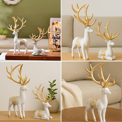Amazon Basics Charming Polyresin Reindeer Décor | A Timeless Token of Grace & Good Luck | Elevate Your Festive & Everyday Spaces – Pack of 2, White & Golden